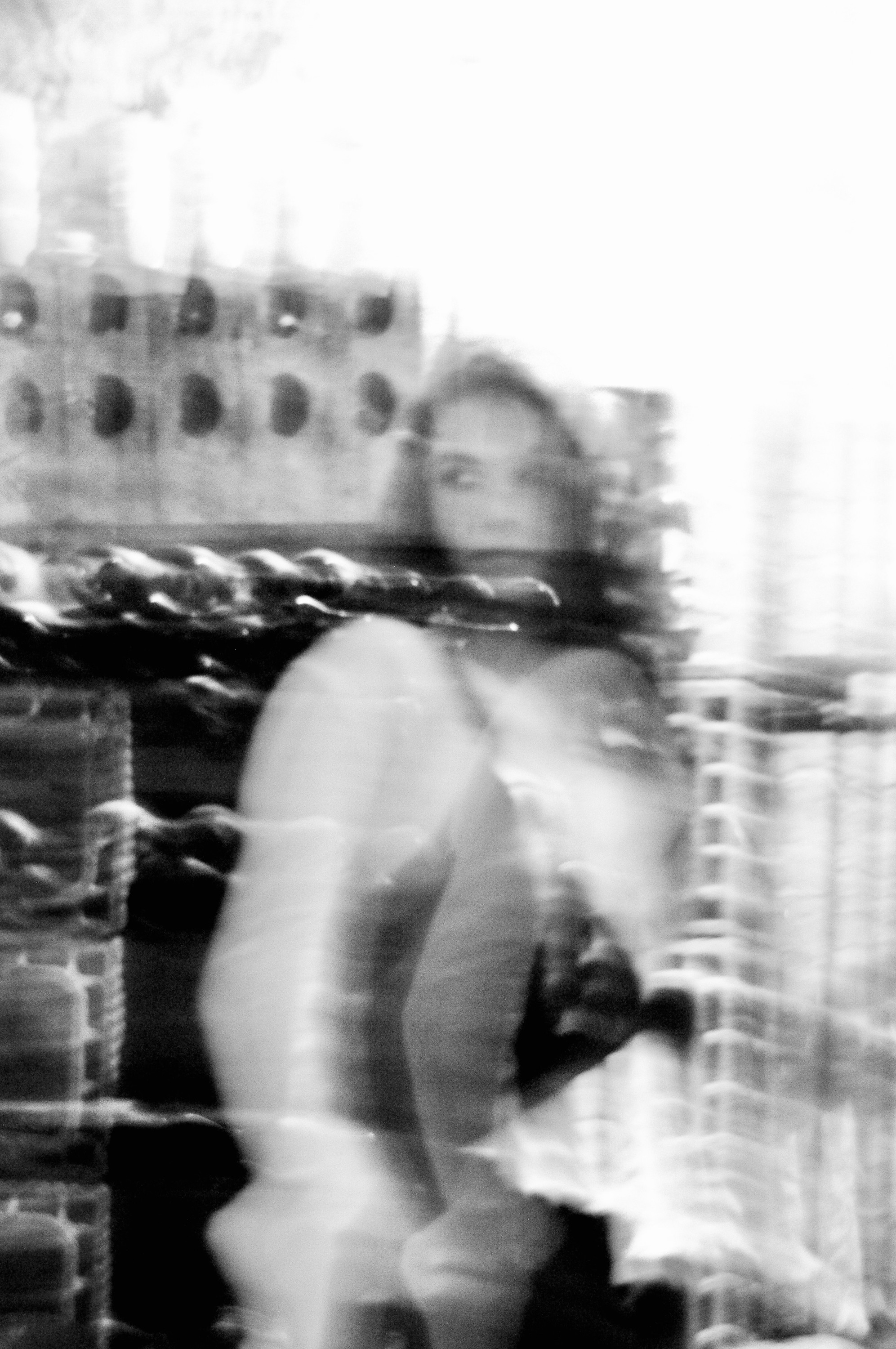 Camerone, blurred, behind a railing