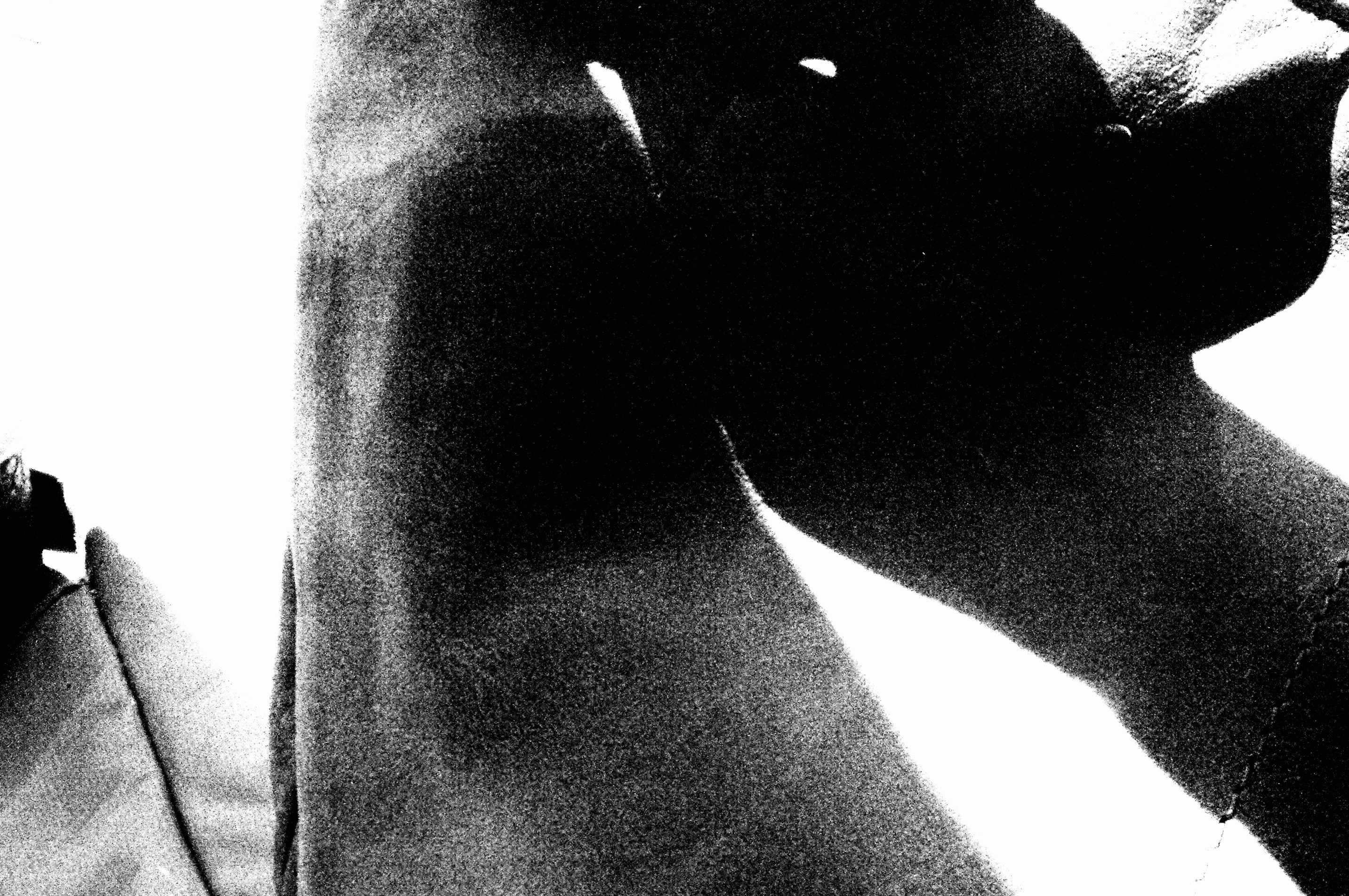Hand and leather, high-contrast close-up