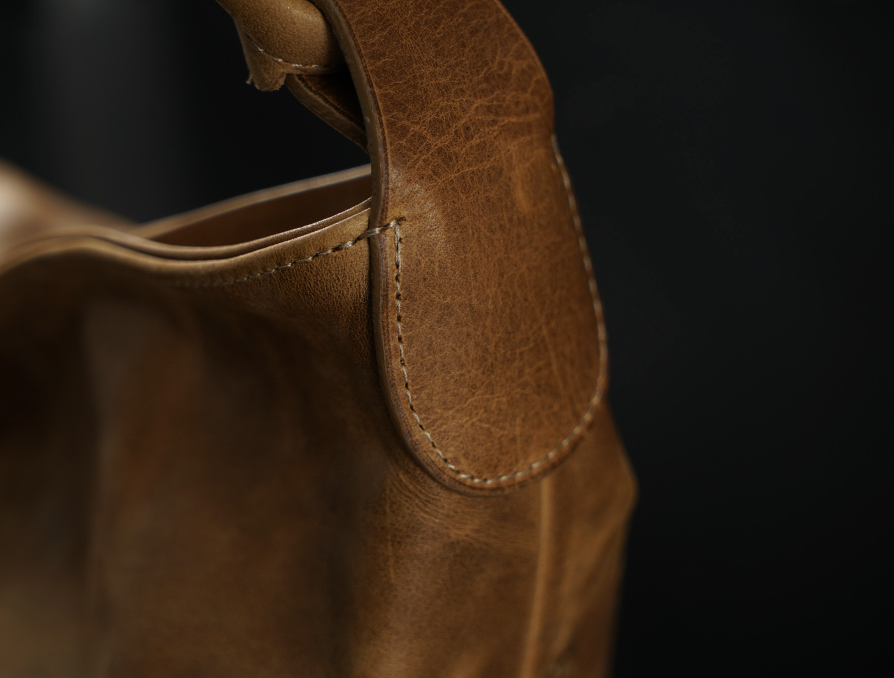 TANIN — waxed calfskin flap and handle detail